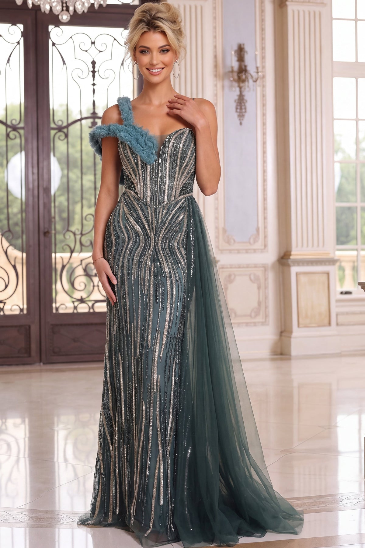 One-Shoulder Floor-Length Sequin Formal Mermaid Jovani 46820