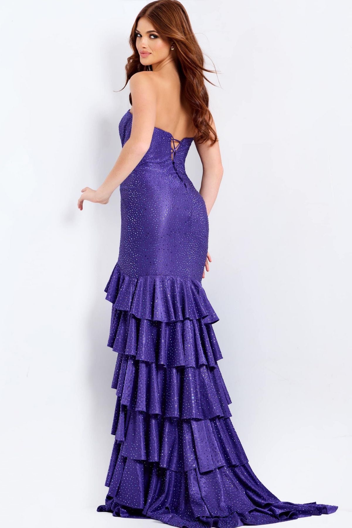 Prom Dresses Beaded Fitted Ruffle Long Formal Prom Dress Purple