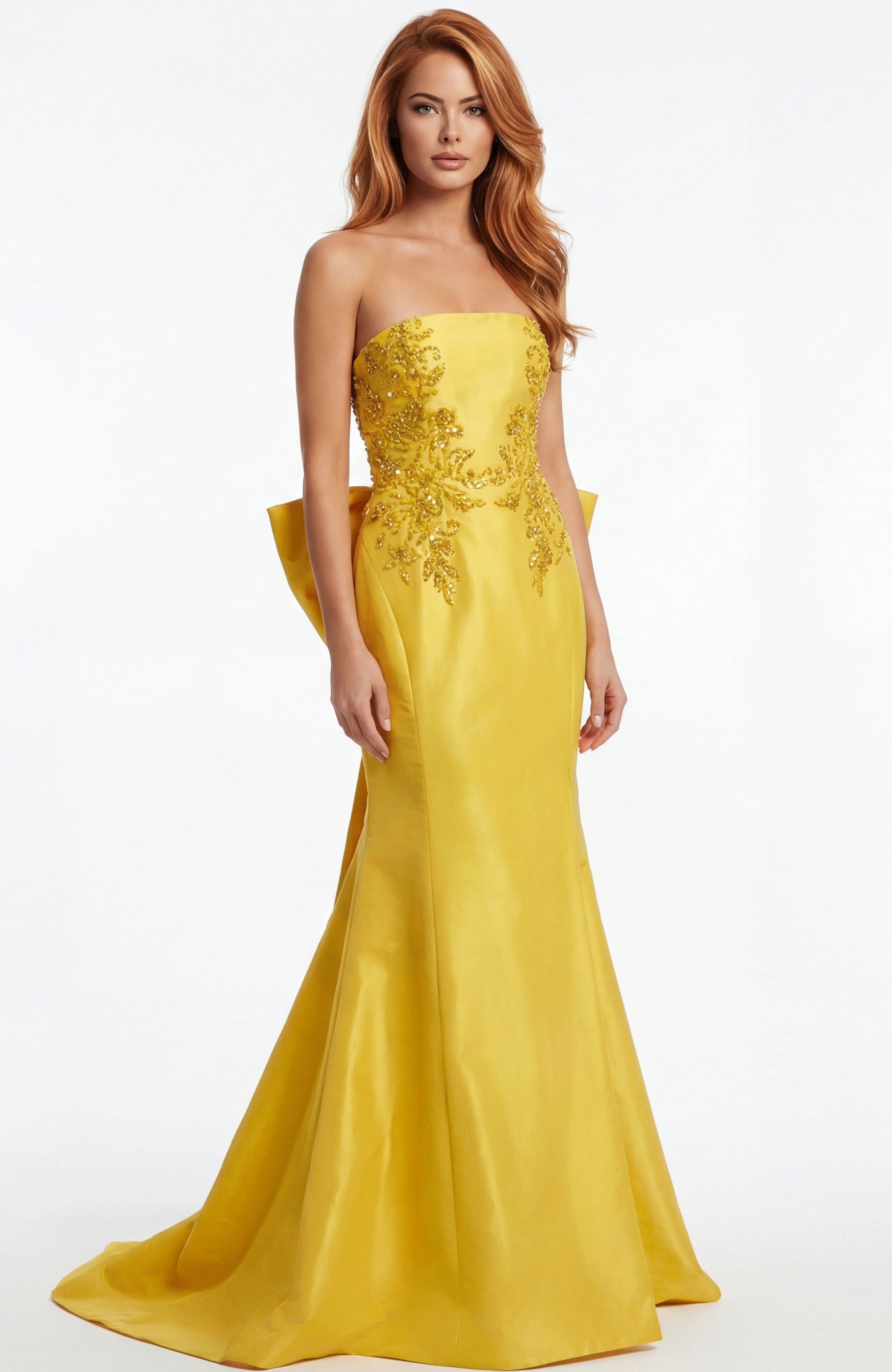 Prom Dresses Beaded Formal Fitted Long Evening Slit Prom Dress Jovani 46982 Yellow