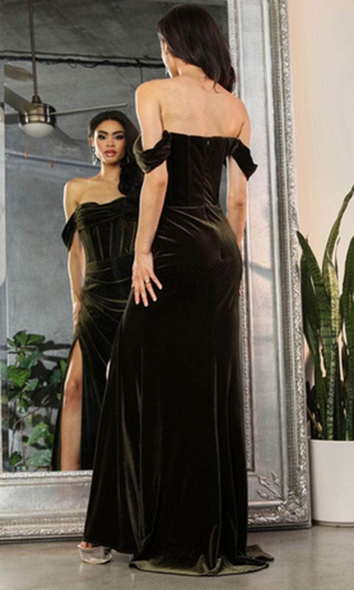 Off-the-Shoulder Floor-Length Velvet Formal Sheath Column May Queen RQ8069