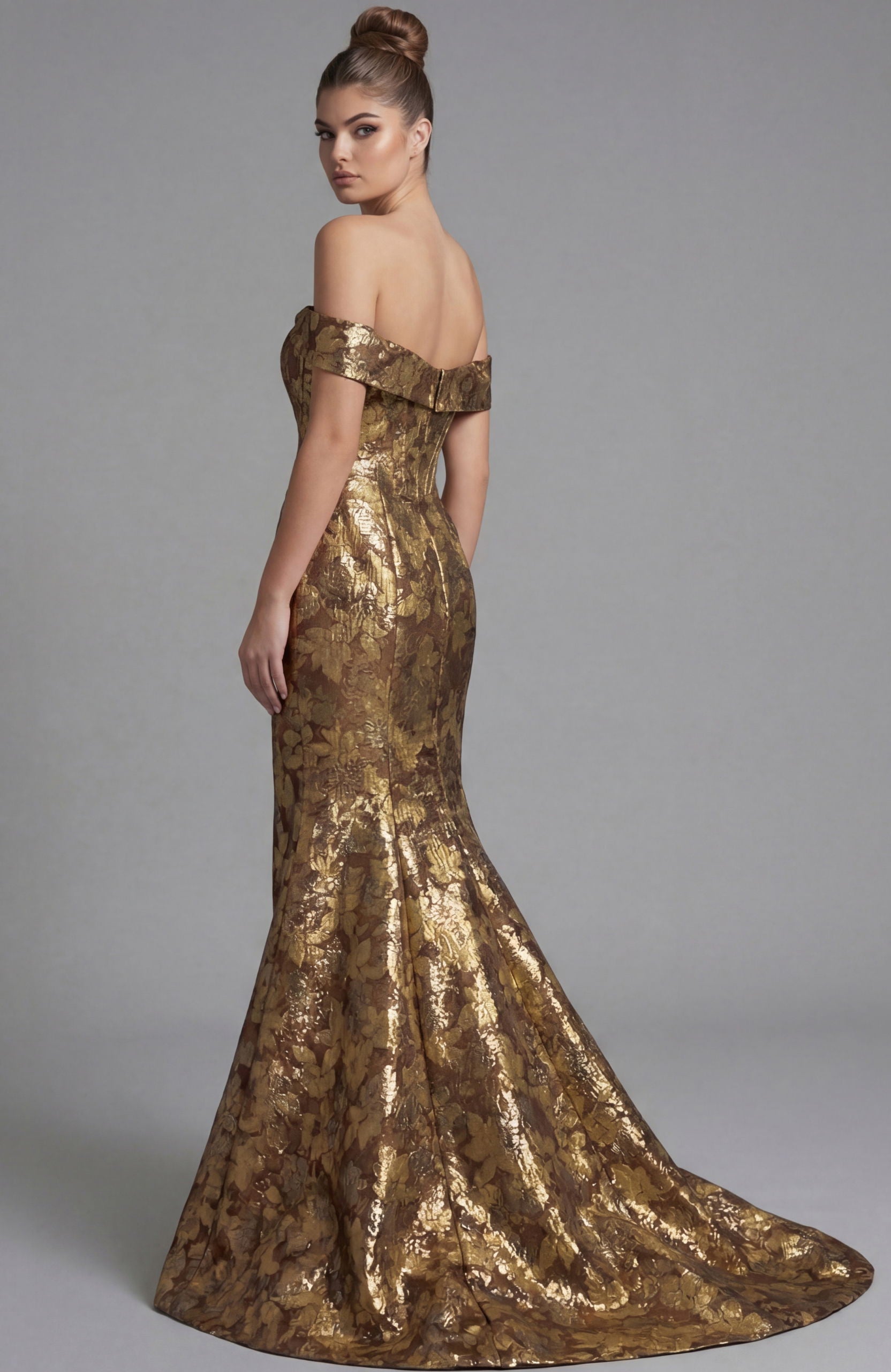 Prom Dresses Long Formal Metallic Floral Mermaid Prom Dress Jovani 47052 Gold