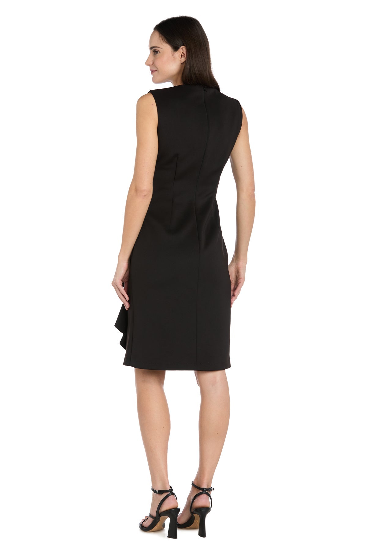 Black R&M Richards 4709 V-Neck Knee-Length Scuba Cocktail Dress Ruffle