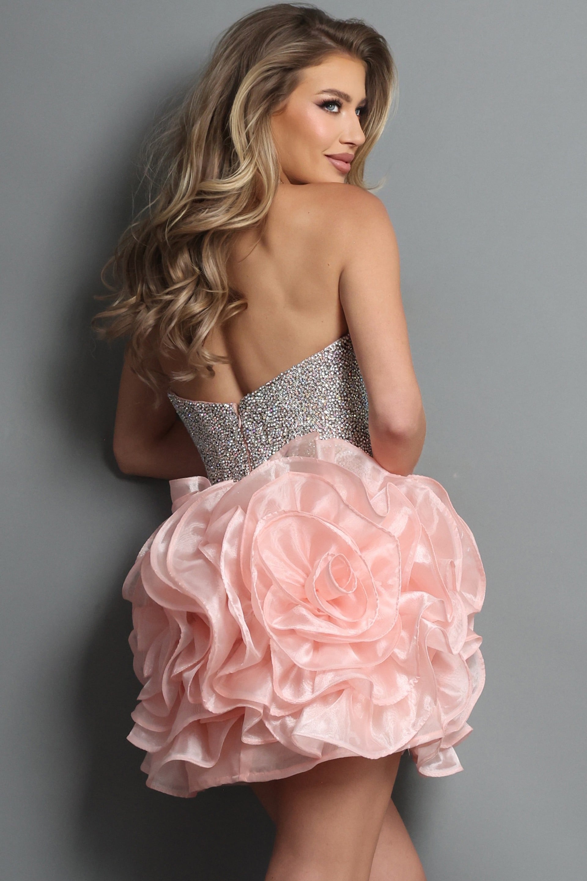 Strapless Straight Neck Mini Tulle Cocktail Fit & Flare Jovani 47116