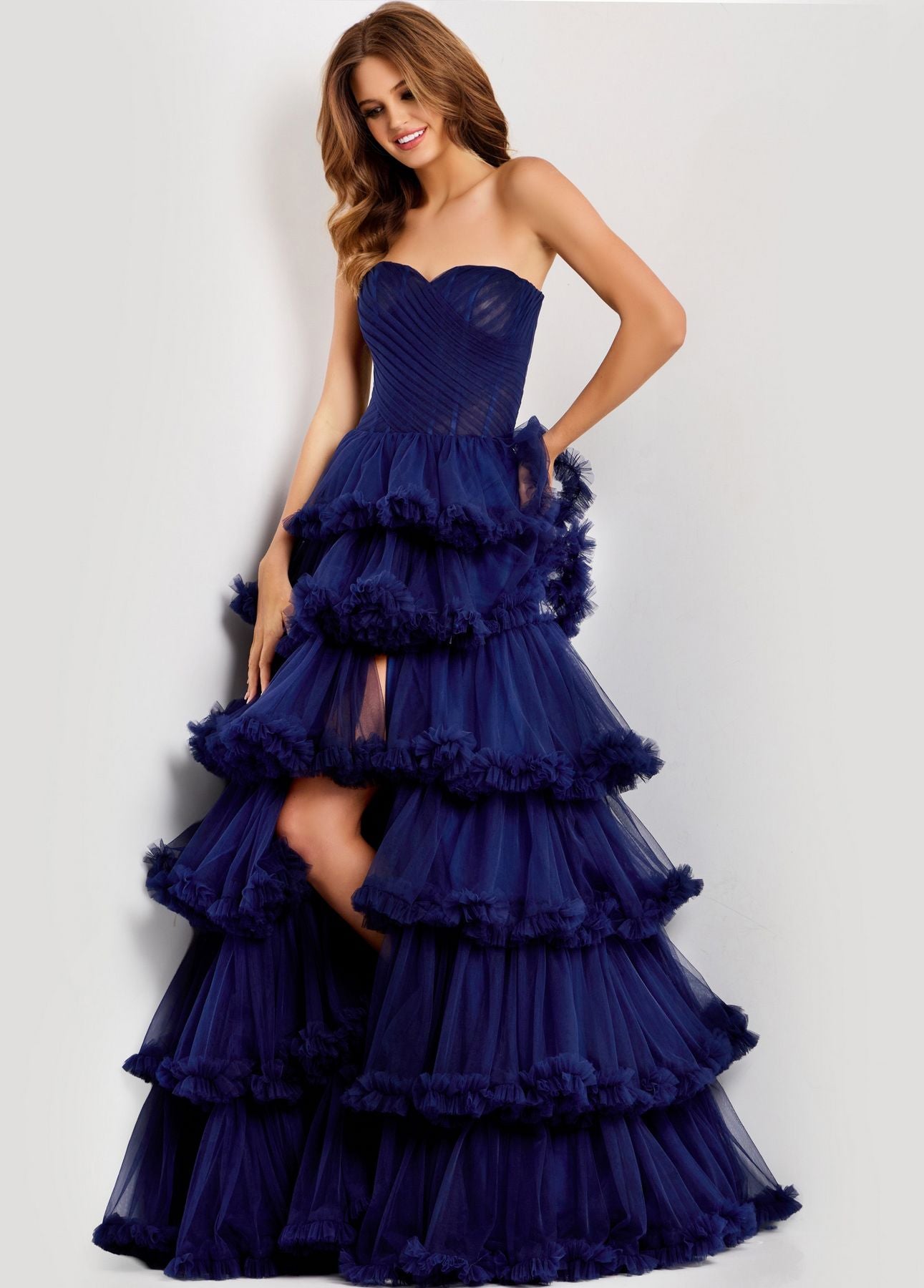 Prom Dresses Long Formal Ruffle A Line Prom Dress Navy