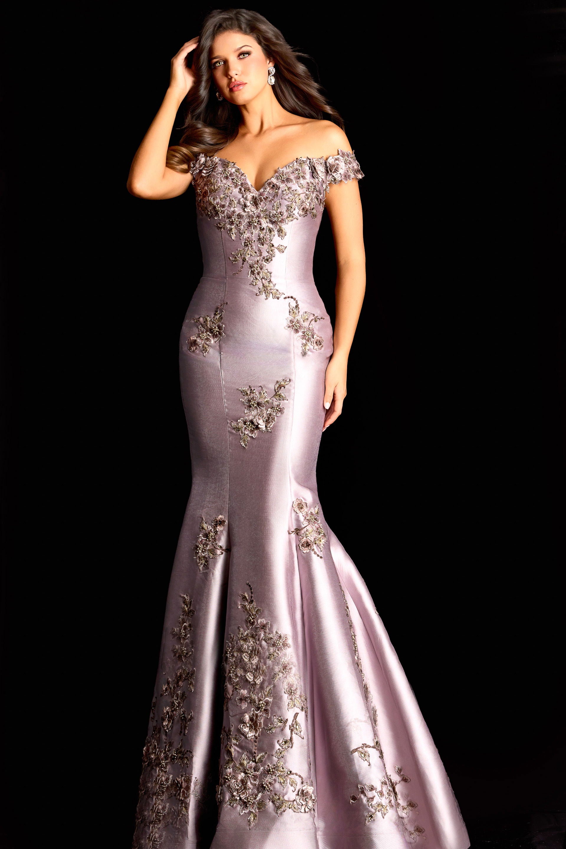 Prom Dresses Mermaid Long Beaded Formal Metallic Prom Dress Jovani 47217 Taupe