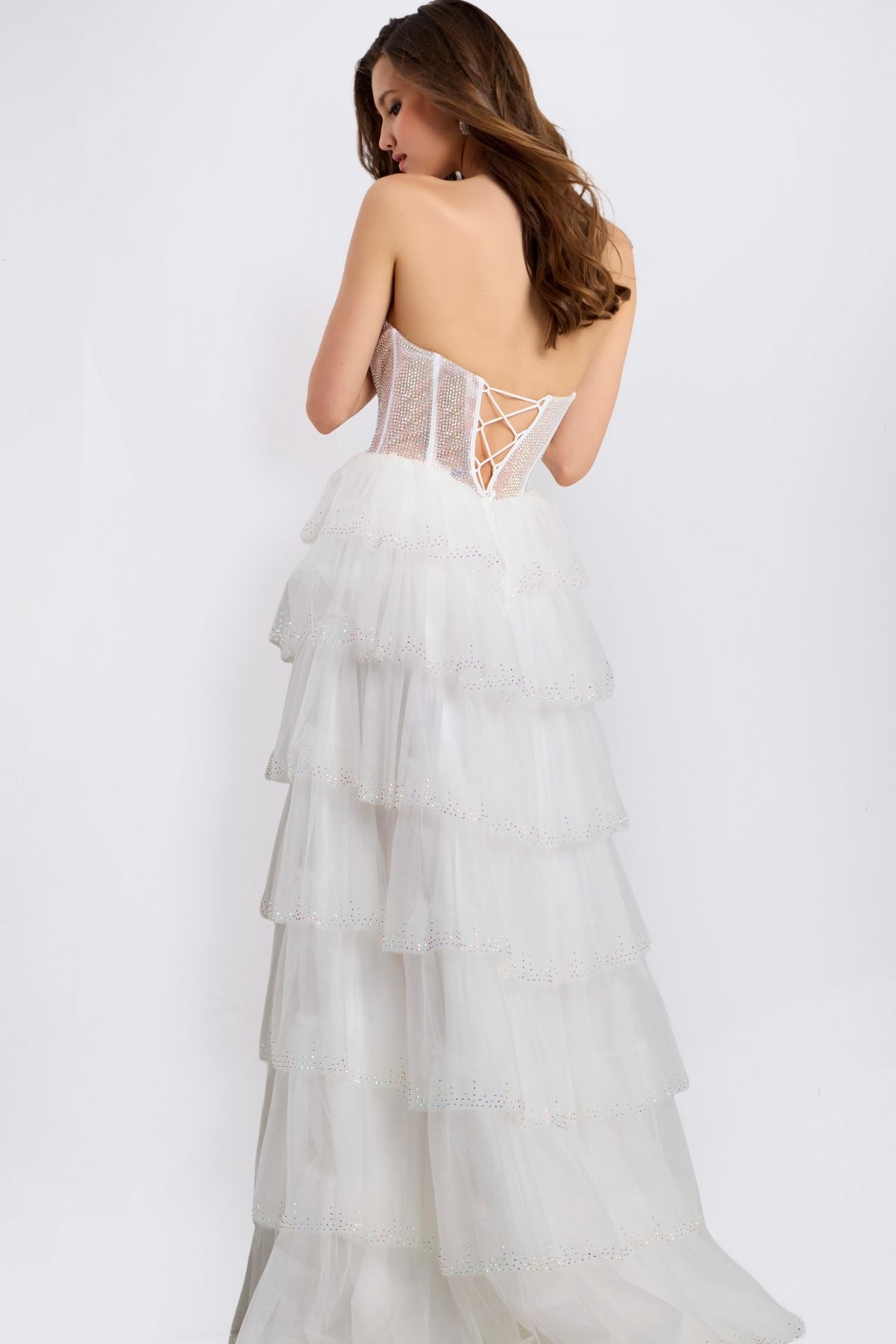 Wedding Dresses Long Formal Beaded Ruffle Sequin Bridal Wedding Dress Off White