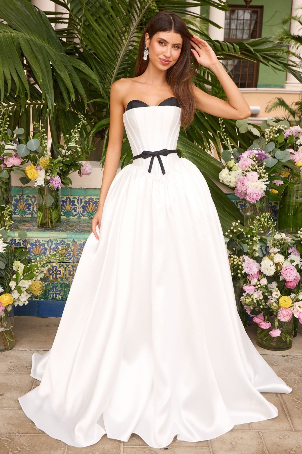 Ava Presley Corset Bodice Ball Gown with Ribbon Belt 47365