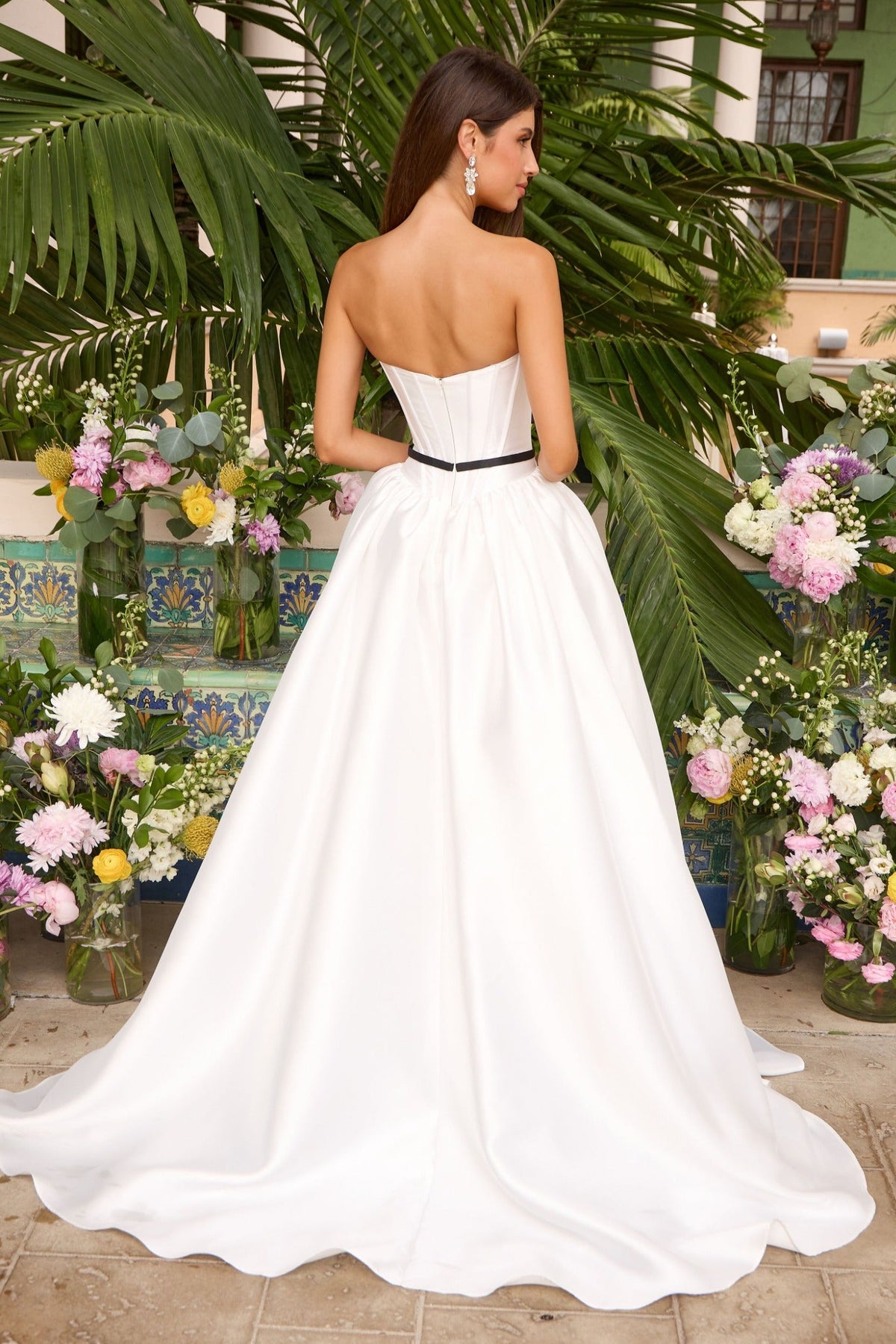 Ava Presley Corset Bodice Ball Gown with Ribbon Belt 47365