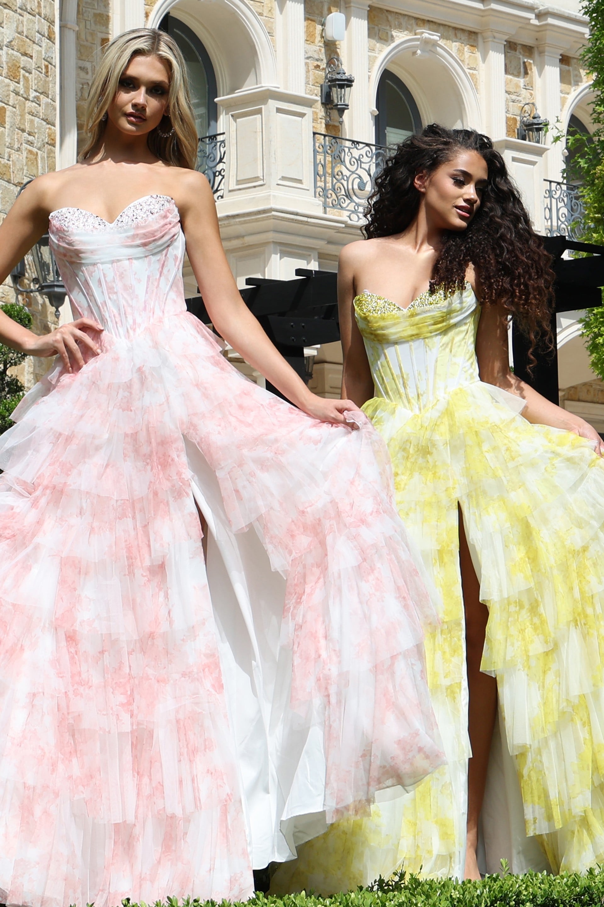 Prom Dresses Beaded Long Formal Ruffle Print A Line Prom Dress Blush Yellow