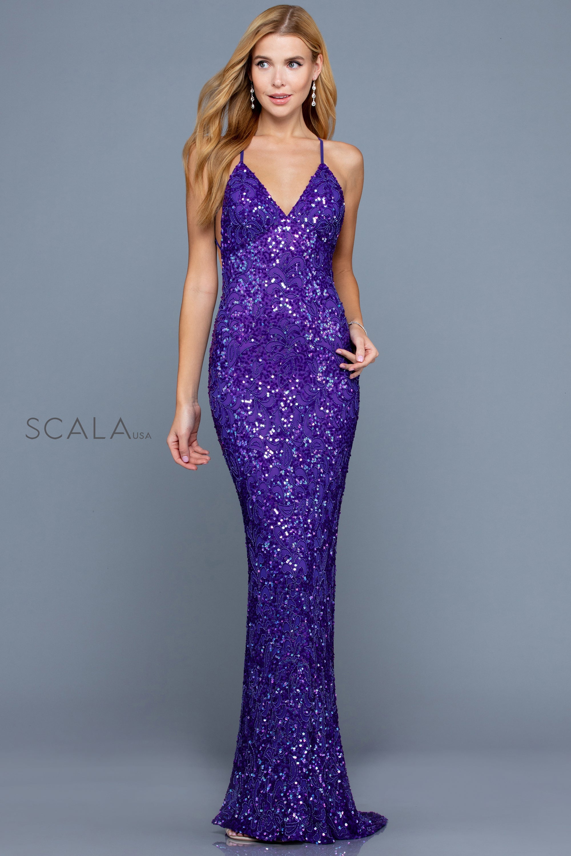 Prom Dresses Fitted Formal Long Beaded Sequin Prom Dress Grape