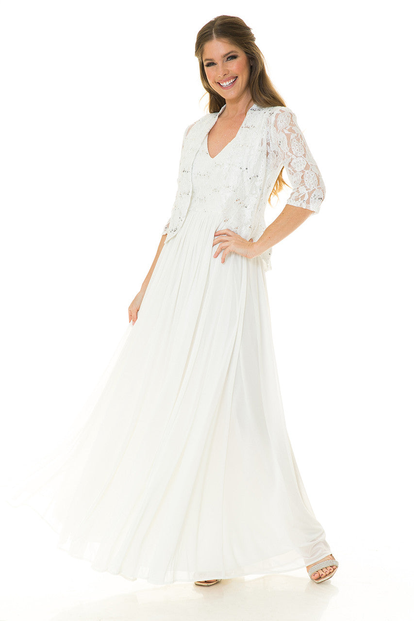 Wedding Dresses Long Bridal Glitter Lace Wedding Dress Lenovia 5237 Ivory