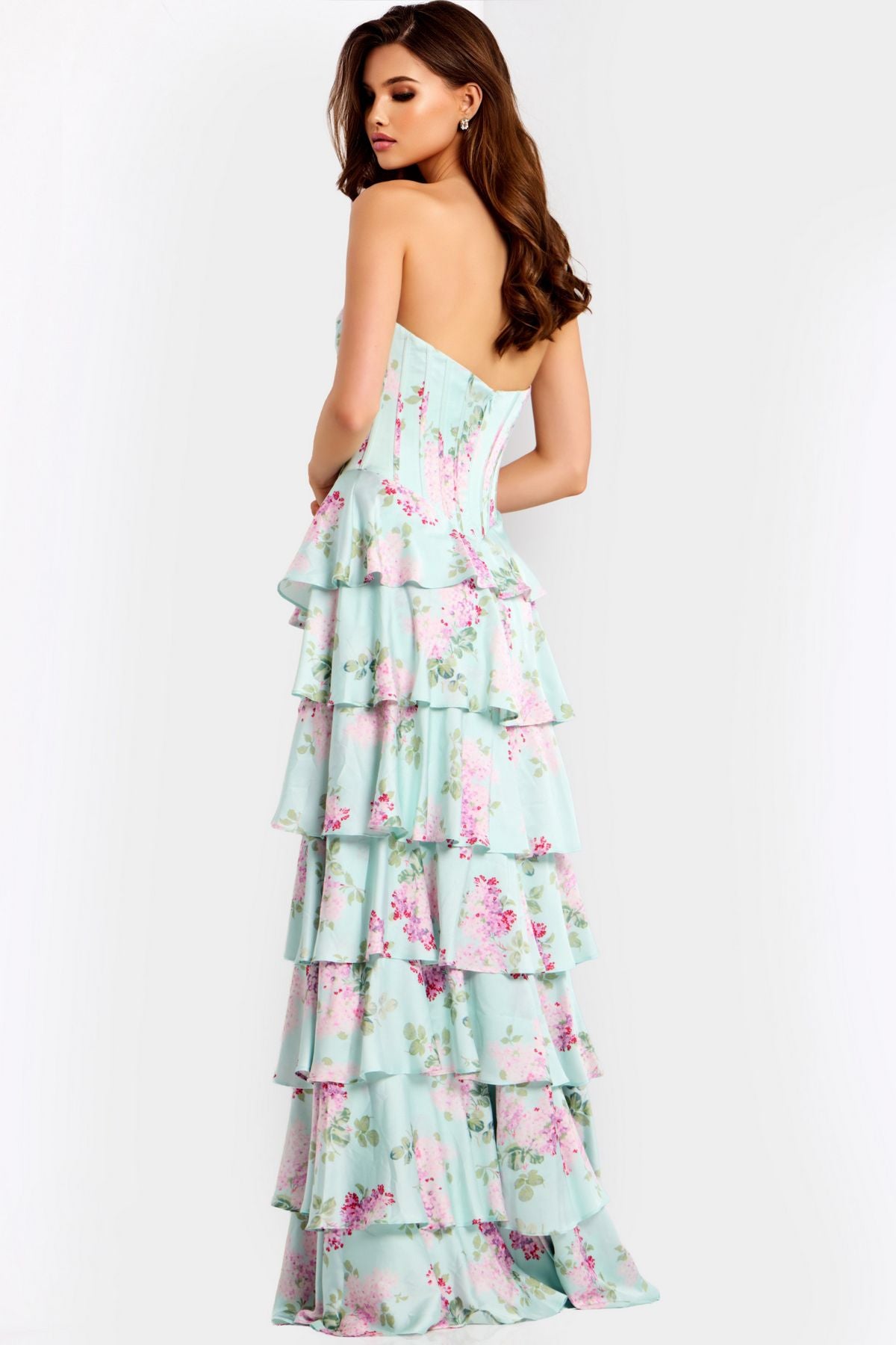 Prom Dresses Long Formal Ruffle Print Floral Prom Dress Print