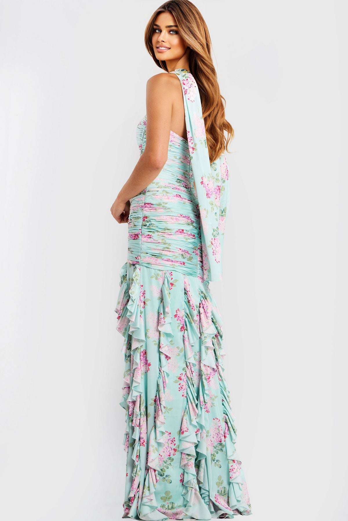 Prom Dresses Ruffle Long Formal Print Floral Prom Dress Print