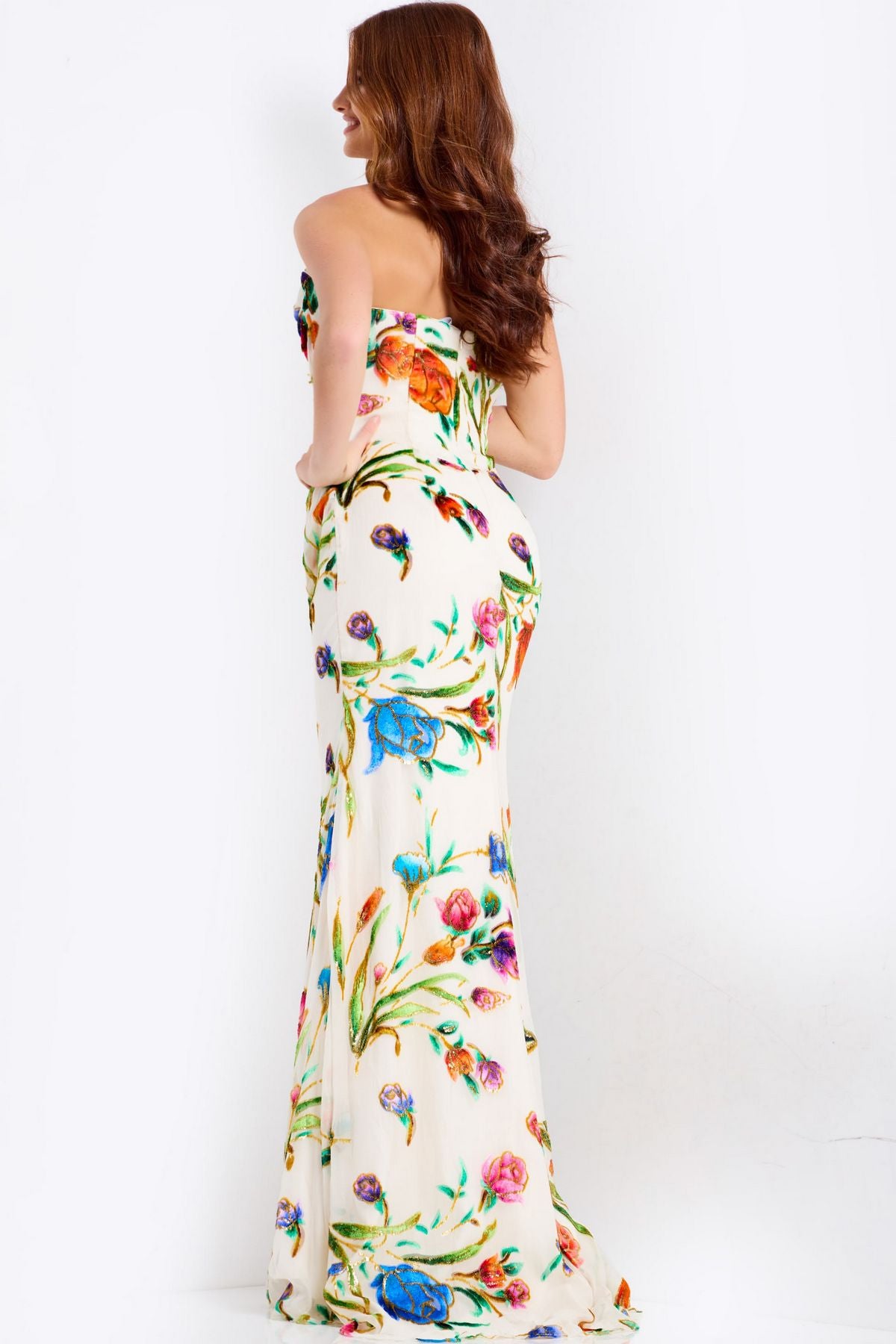 Prom Dresses Print Long Formal Fitted Floral Prom Dress Ivory/Multi