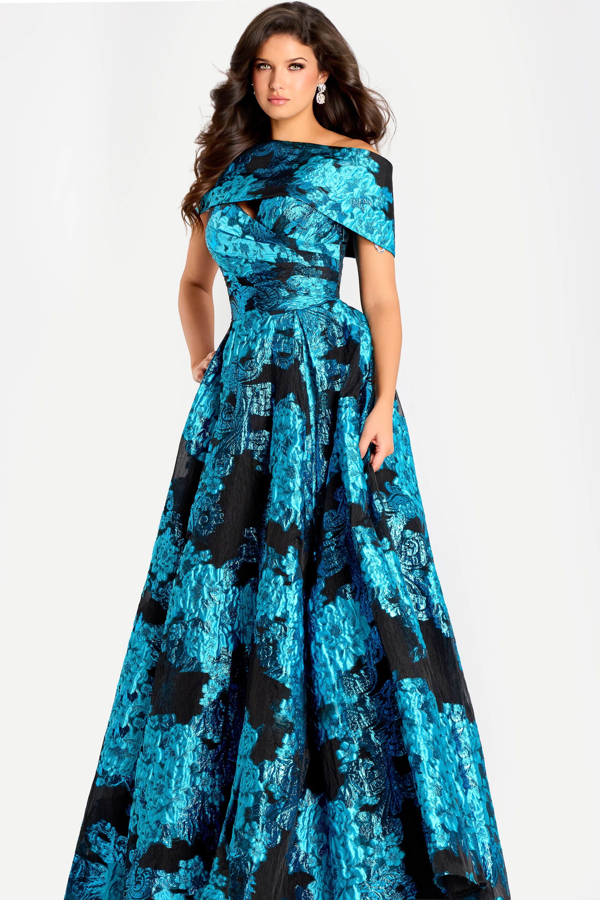 Formal Dresses Long Formal Metallic A Line Dress Jovani 47630 Peacock/Black
