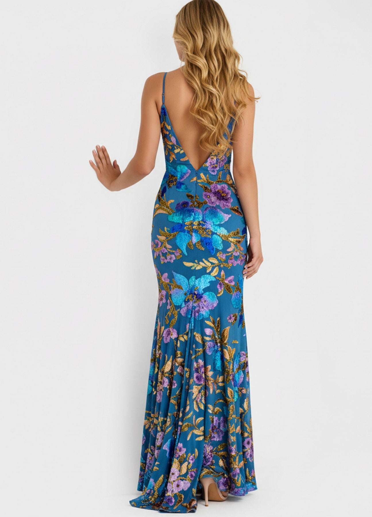 Prom Dresses Floral Mermaid Long Formal Prom Dress Blue/Multi