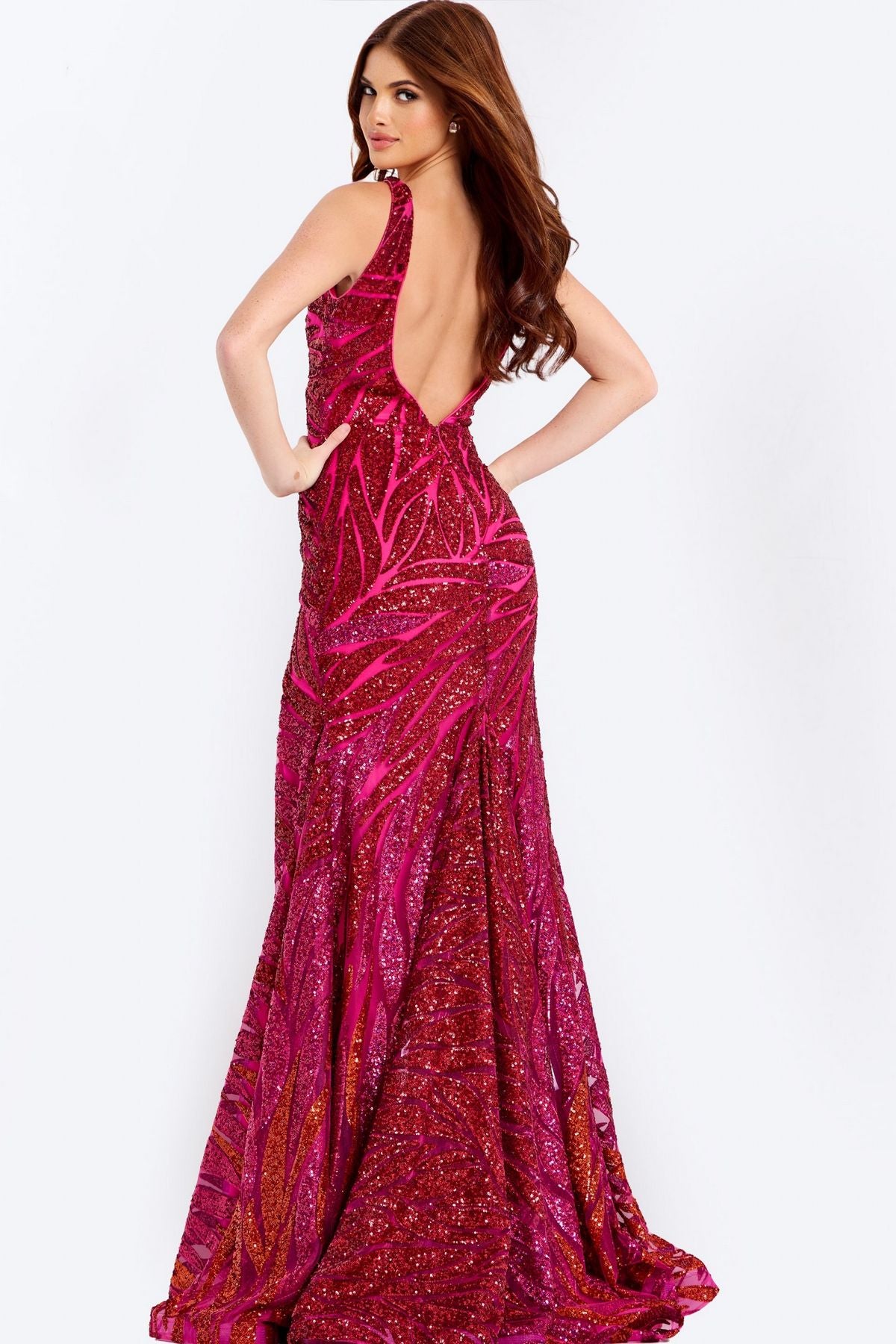 Prom Dresses Sequin Fitted Glitted Long Formal Fitted Evening Prom Dress Irredescent Hot Pink