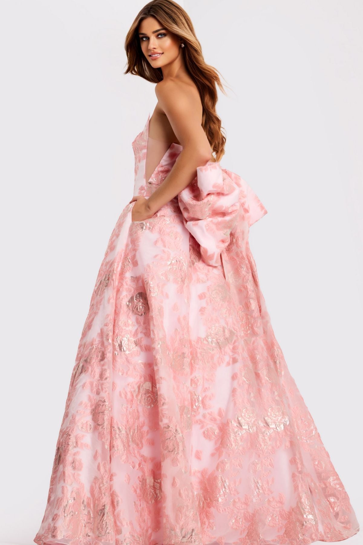 Prom Dresses Corset Long Formal Floral Print Ball Gown Prom Dress Light-Pink