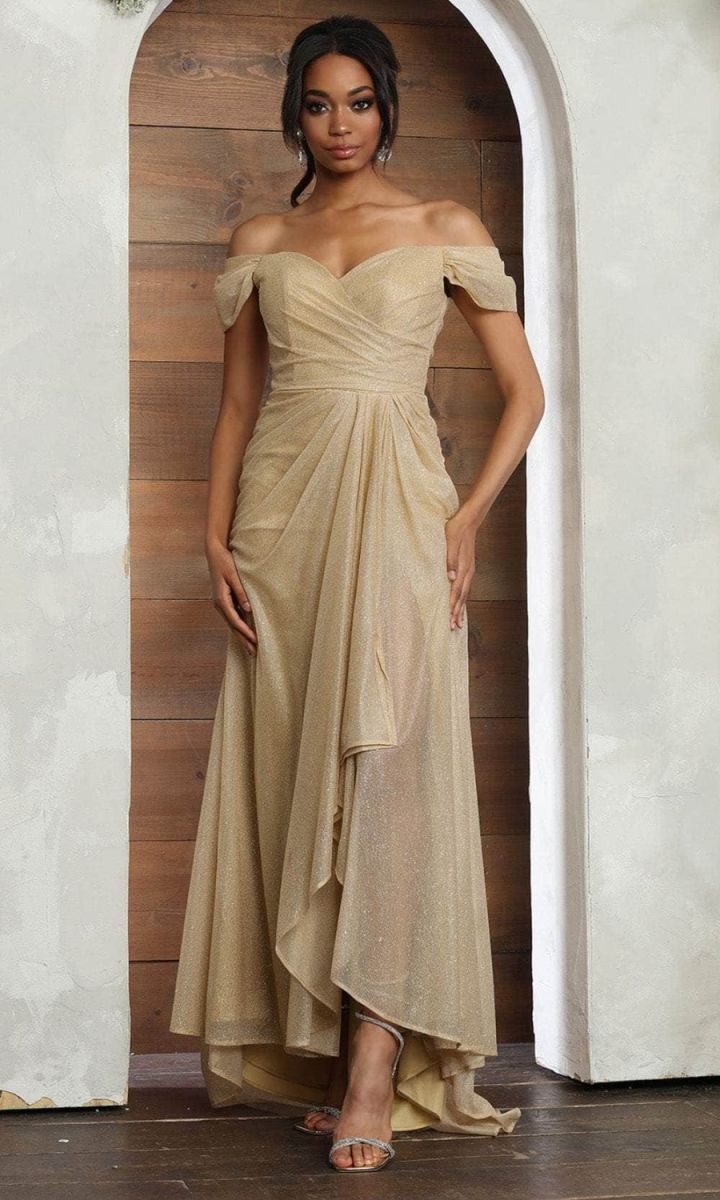 Off-the-Shoulder Floor-Length Jersey Prom A-Line May Queen 2063