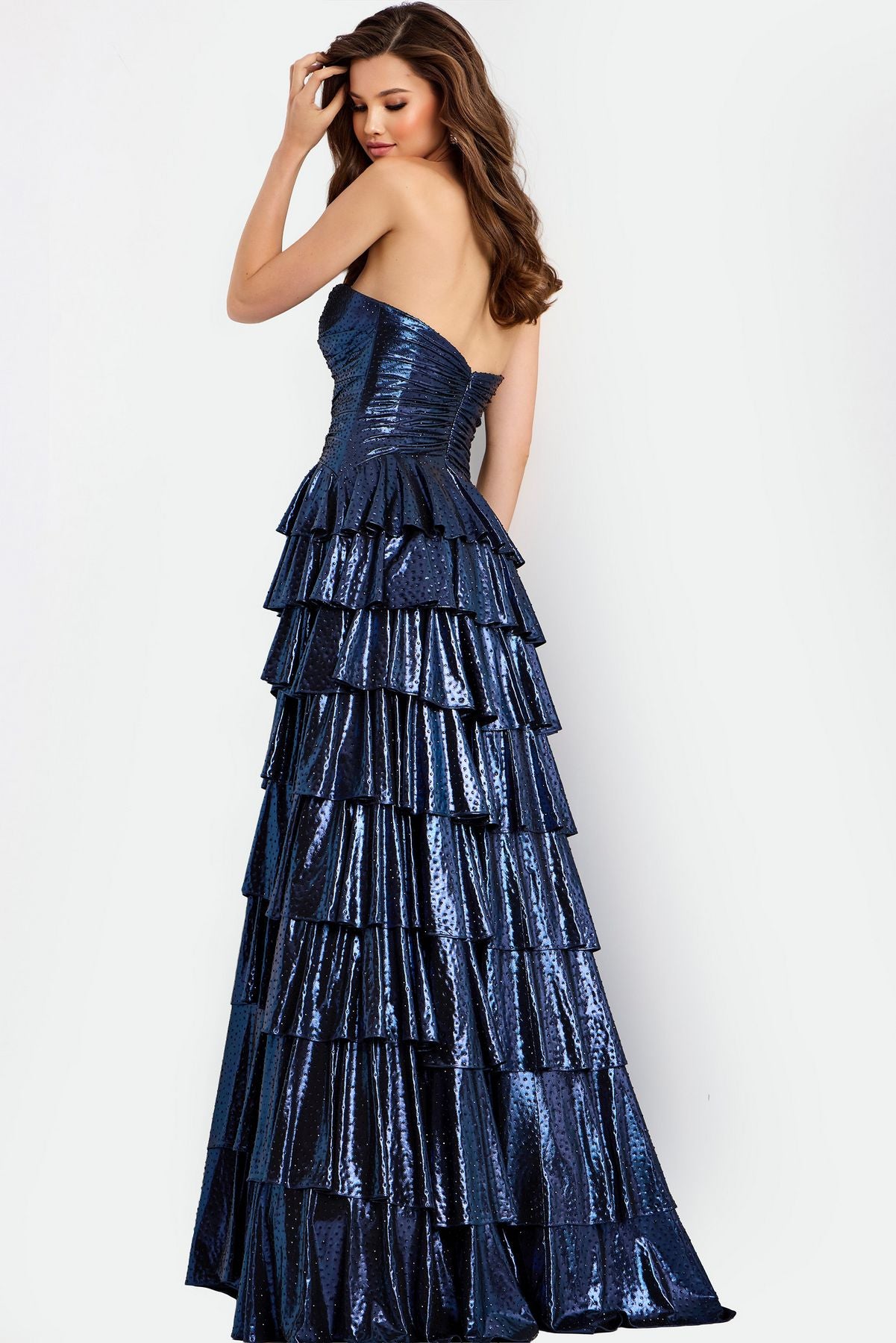 Prom Dresses Ruffle Long Formal Glitter A Line Prom Dress Navy