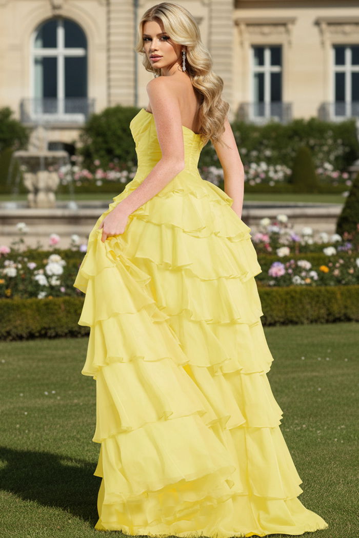 Prom Dresses Long Formal Ruffle Evening Prom Dress Yellow