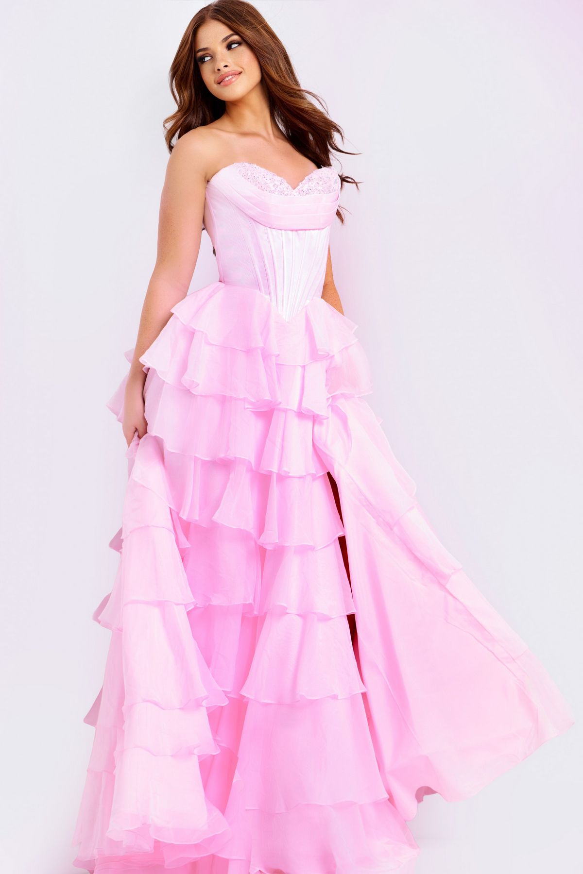 Prom Dresses Long Corset Ruffle Formal Ball Gown Prom Dress Pink