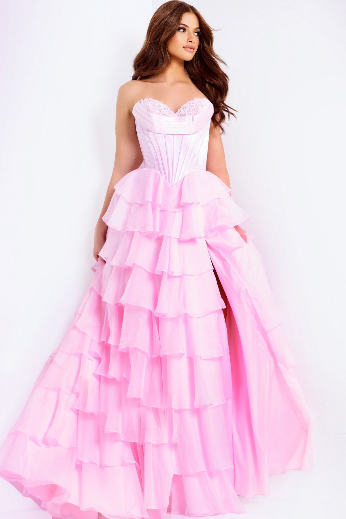 Prom Dresses Long Corset Ruffle Formal Ball Gown Prom Dress Pink