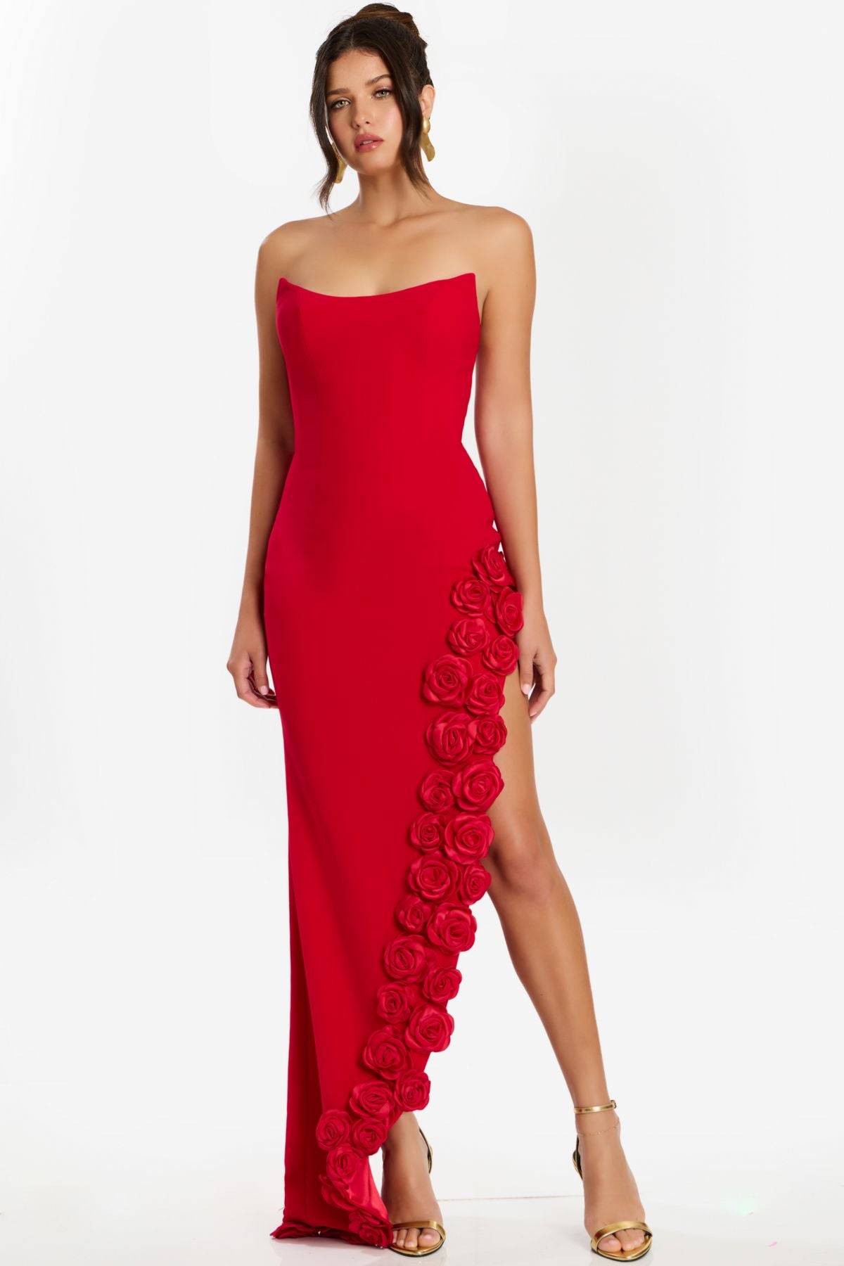 Prom Dresses Fitted 3D Floral Formal Long Prom Dress Red