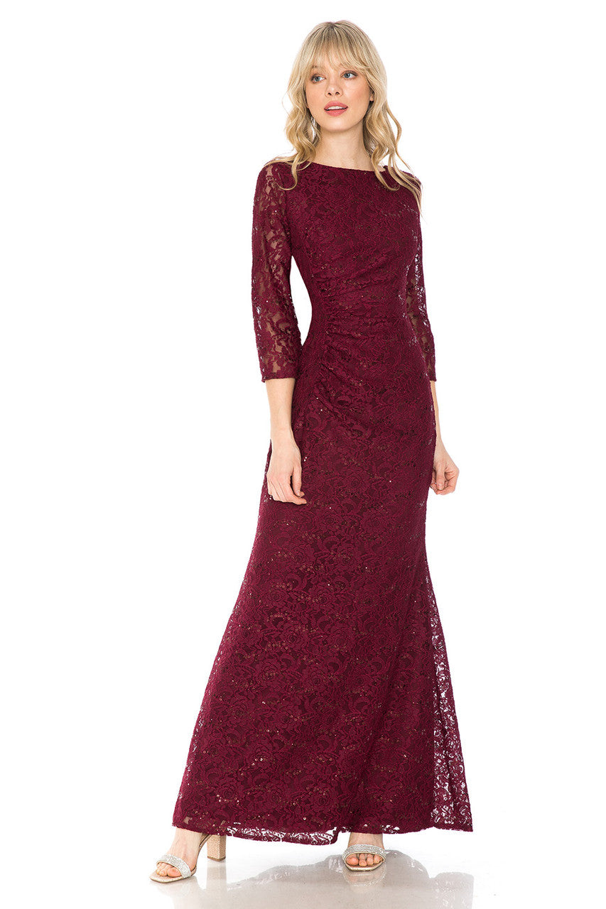 Mother of the Bride Dresses Long Sequin Formal Lace Mother of the Bride Dress Lenovia 5239 Burgundy
