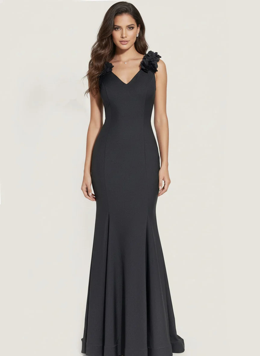 Prom Dresses 3D Floral Long Formal Prom Dress Black