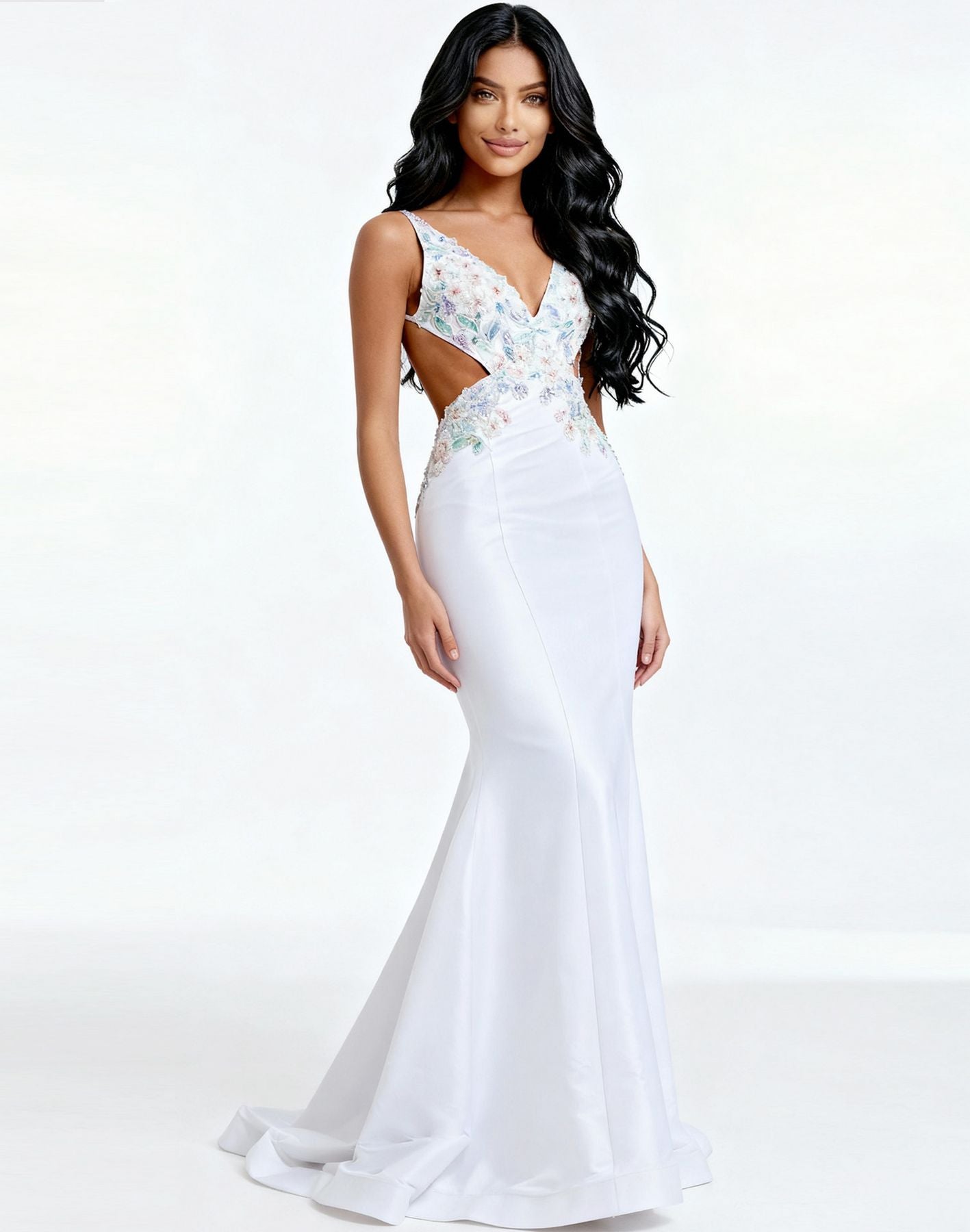 Prom Dresses Long Formal Beaded Floral Prom Dress Off White/Multi