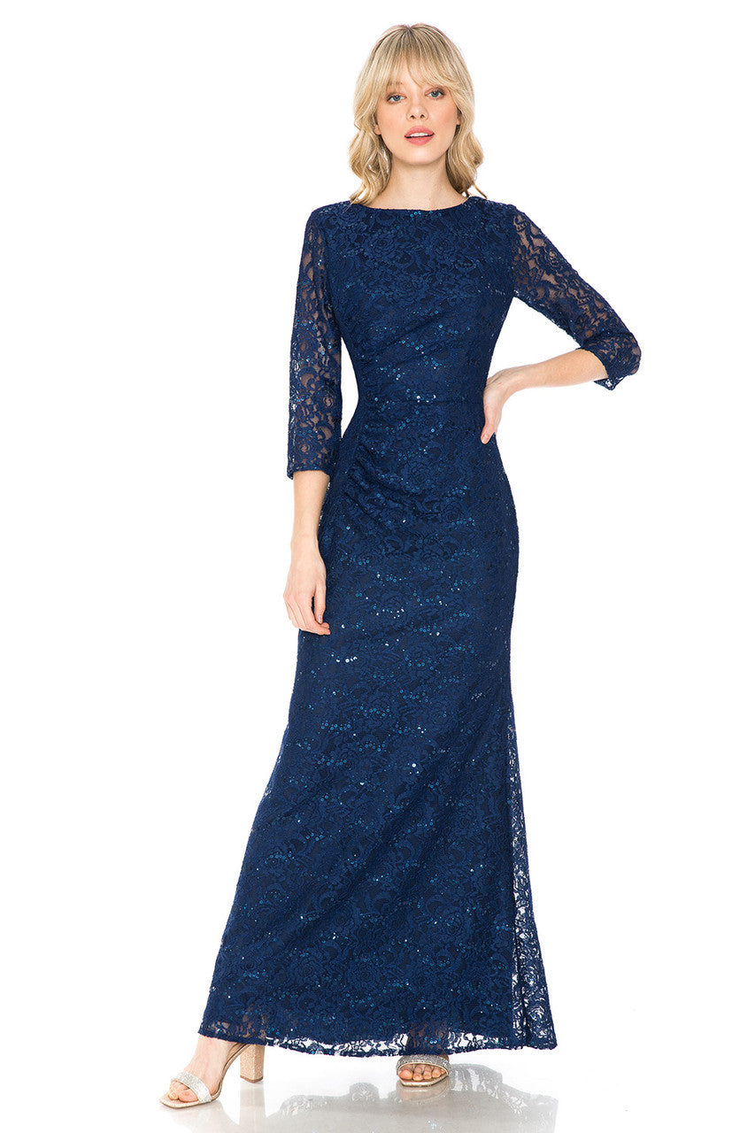 Mother of the Bride Dresses Long Sequin Formal Lace Mother of the Bride Dress Lenovia 5239 Navy Blue