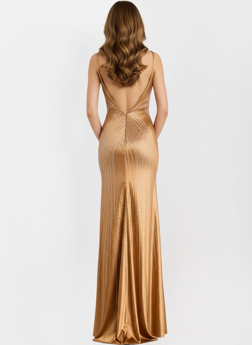 Prom Dresses Formal Long Glitter Beaded Prom Dress Gold