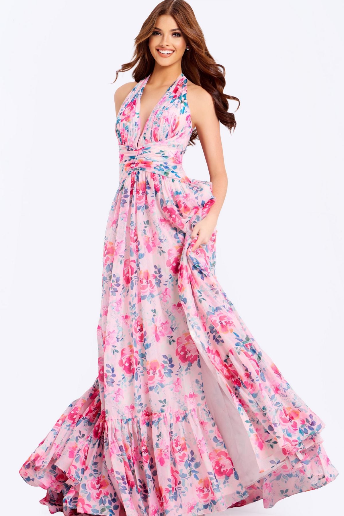 Prom Dresses Long Formal Floral Print Evening Prom Dress Print