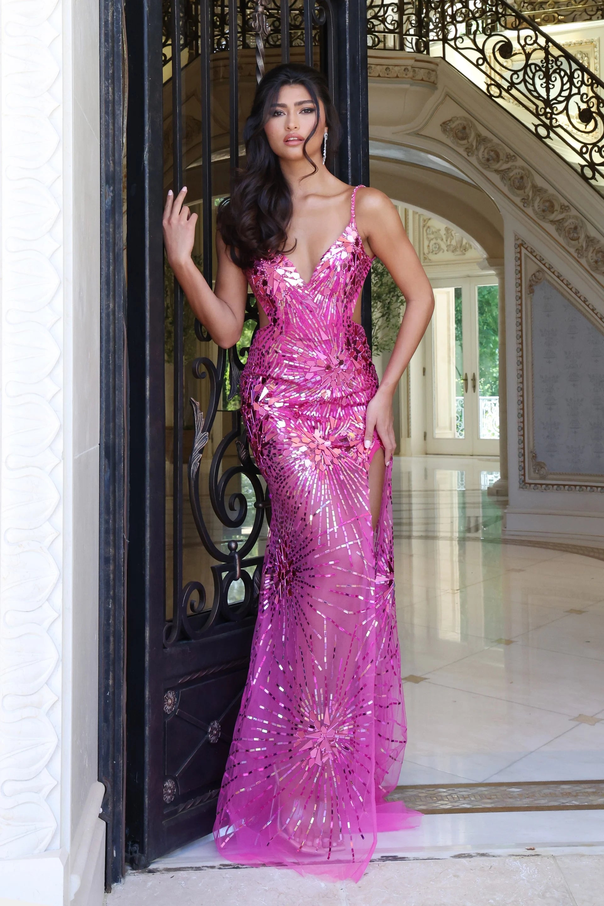 Prom Dresses Sequin Formal Long Fitted Evening Prom Dress Fuchsia