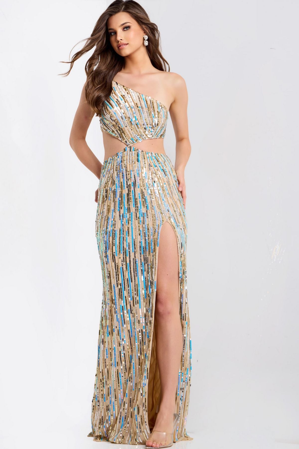 Prom Dresses Long Beaded Formal Sequin Fitted Prom Dress Nude/Gold