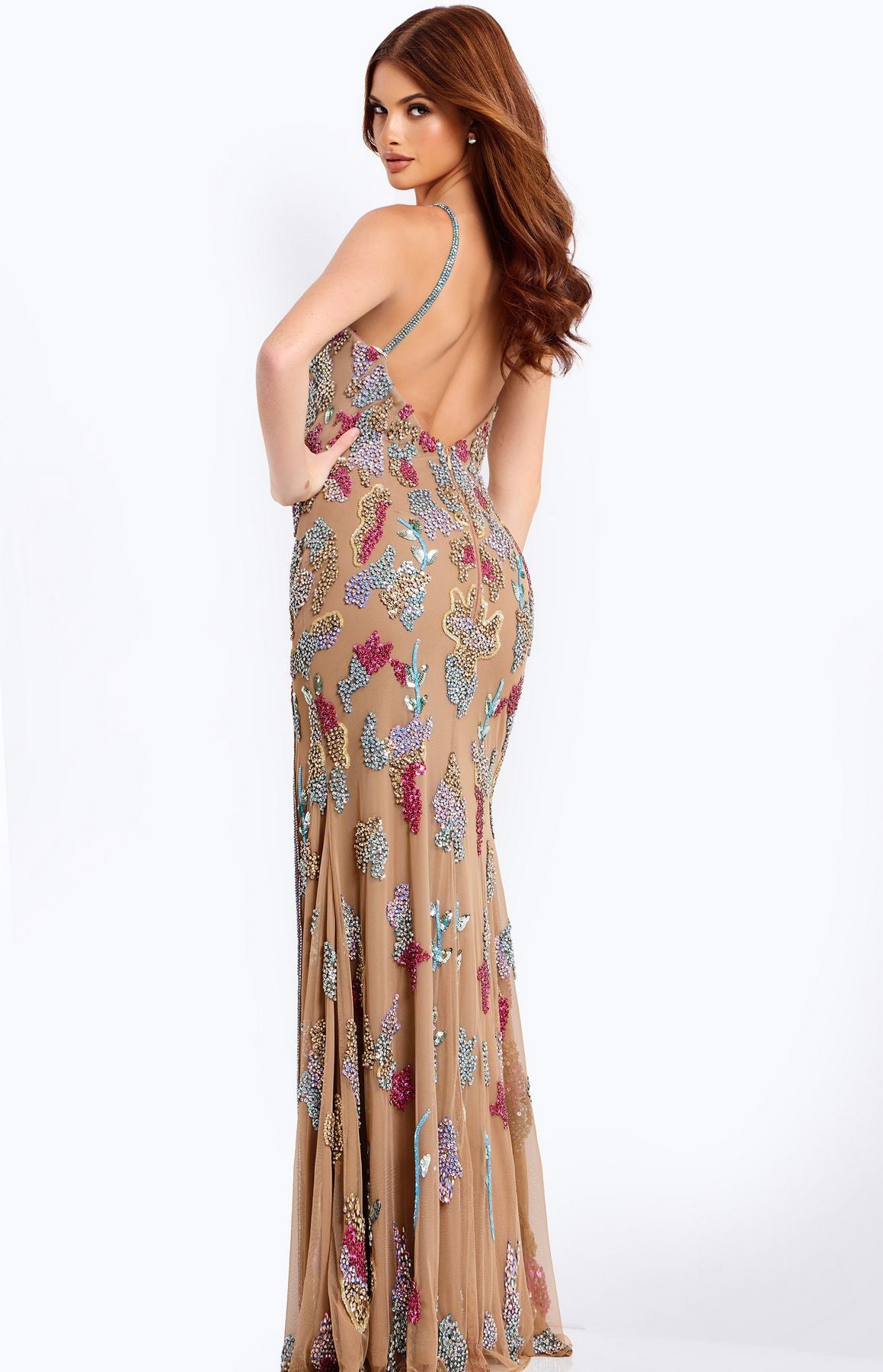 Prom Dresses Formal Long Metallic Sequin Evening prom Dress Nude