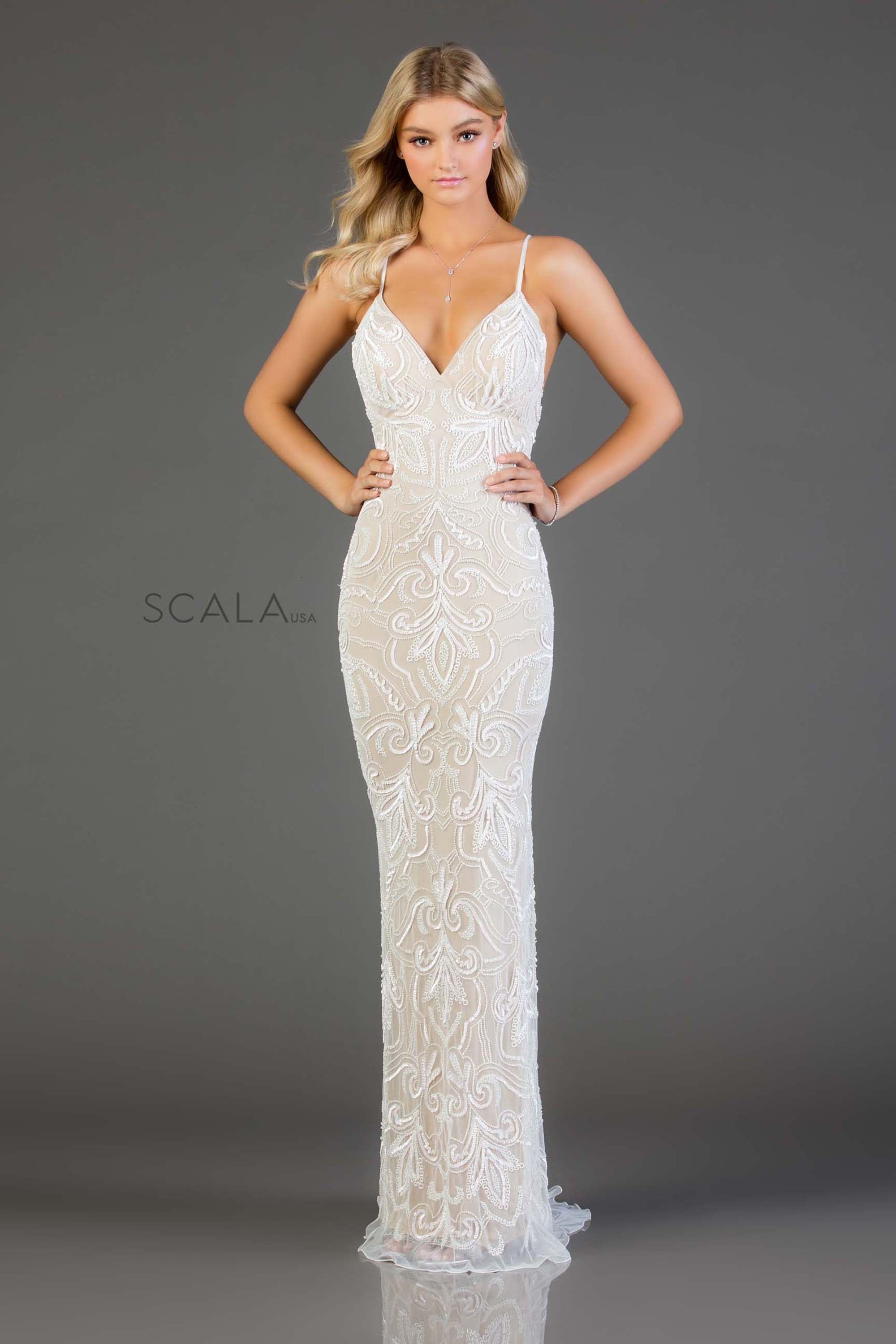 Wedding Dresses Fitted Long Sequin Wedding Dress Ivory/Nude