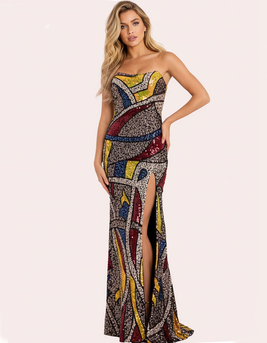 Prom Dresses Long Formal Sequin Beaded Prom Dress Multi