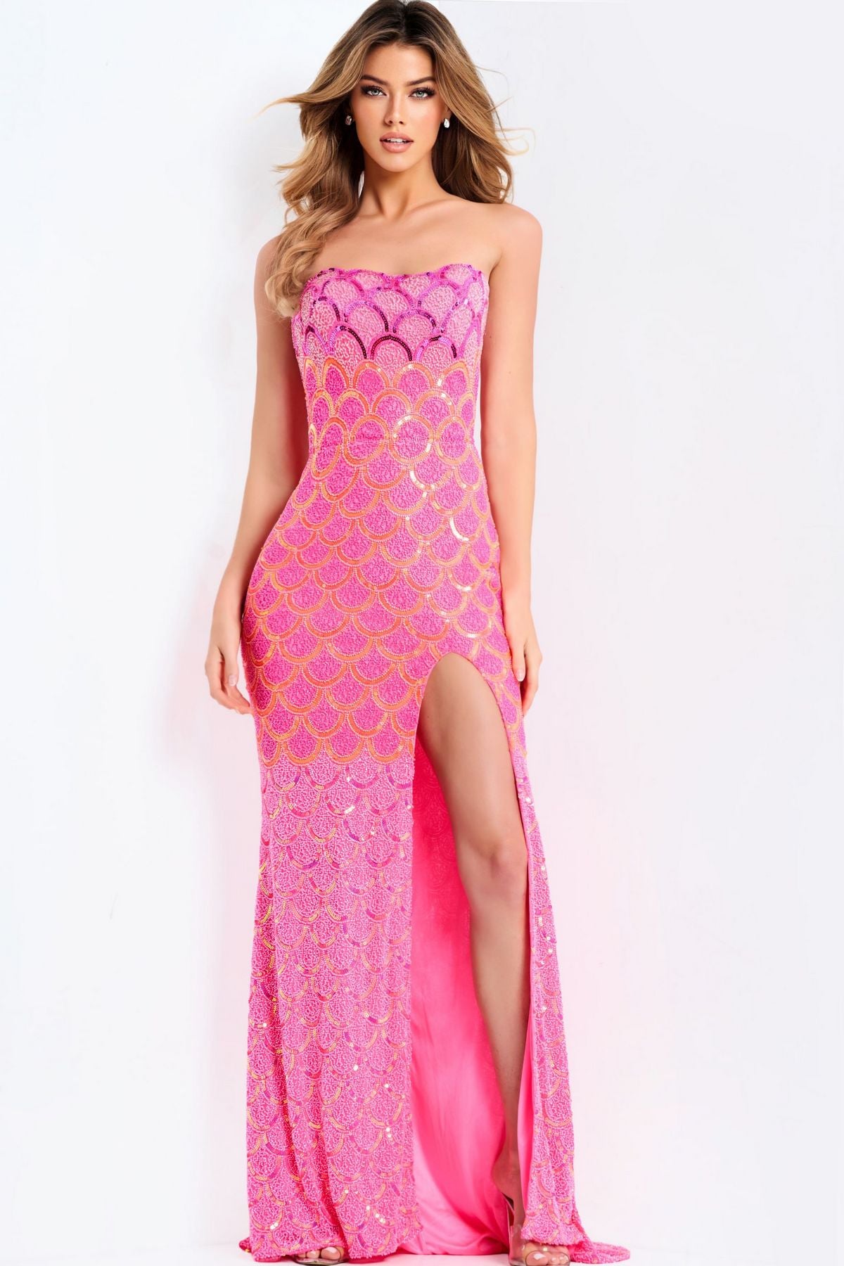 Prom Dresses Long Formal Beaded Fitted Prom Dress Orange/Fuschia