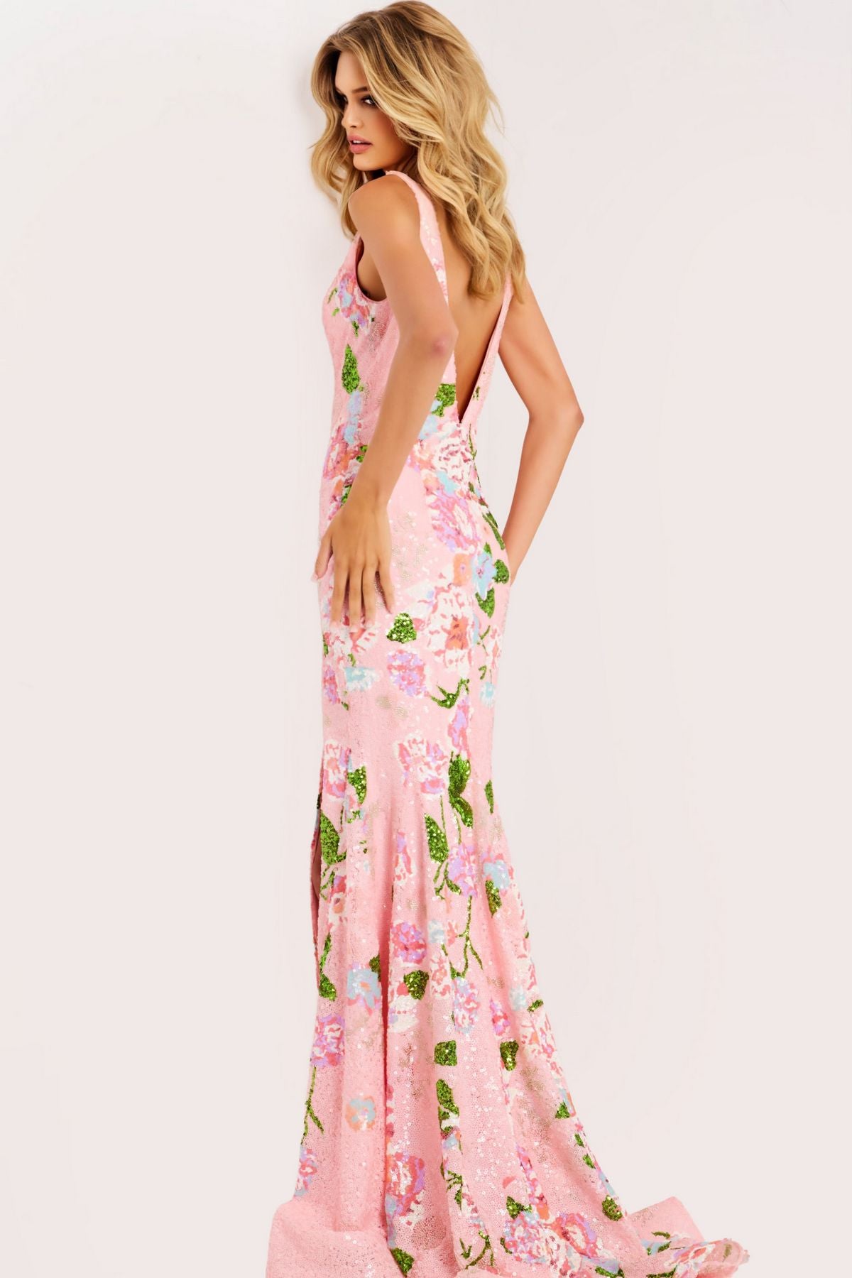 Prom Dresses Floral Long Formal Mermaid Prom Dress Pink
