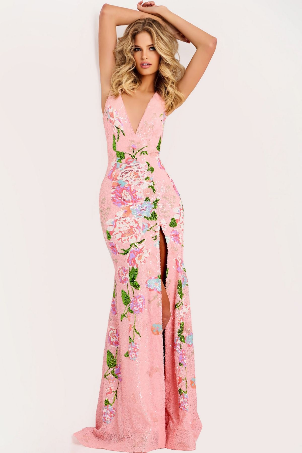 Prom Dresses Floral Long Formal Mermaid Prom Dress Pink