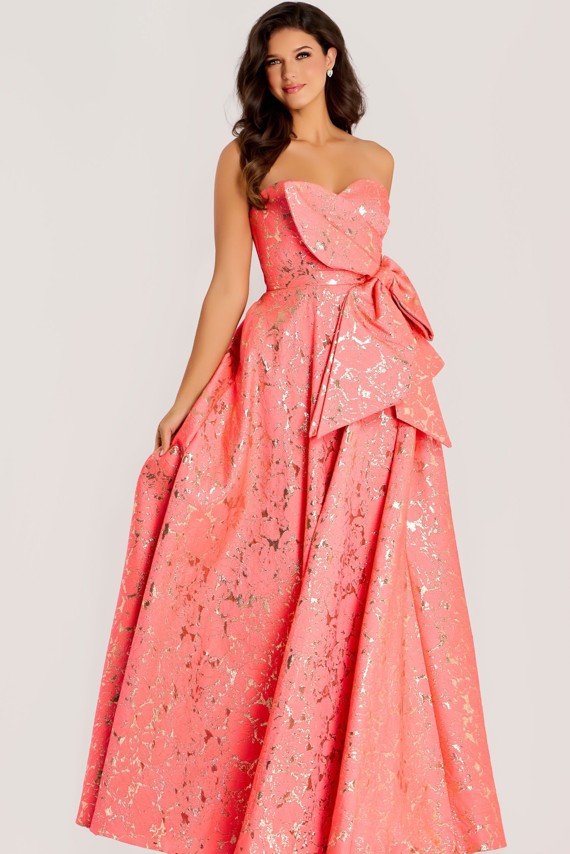 Prom Dresses A Line Long Formal Metallic Pleated Prom Dress Jovani 48657 Coral