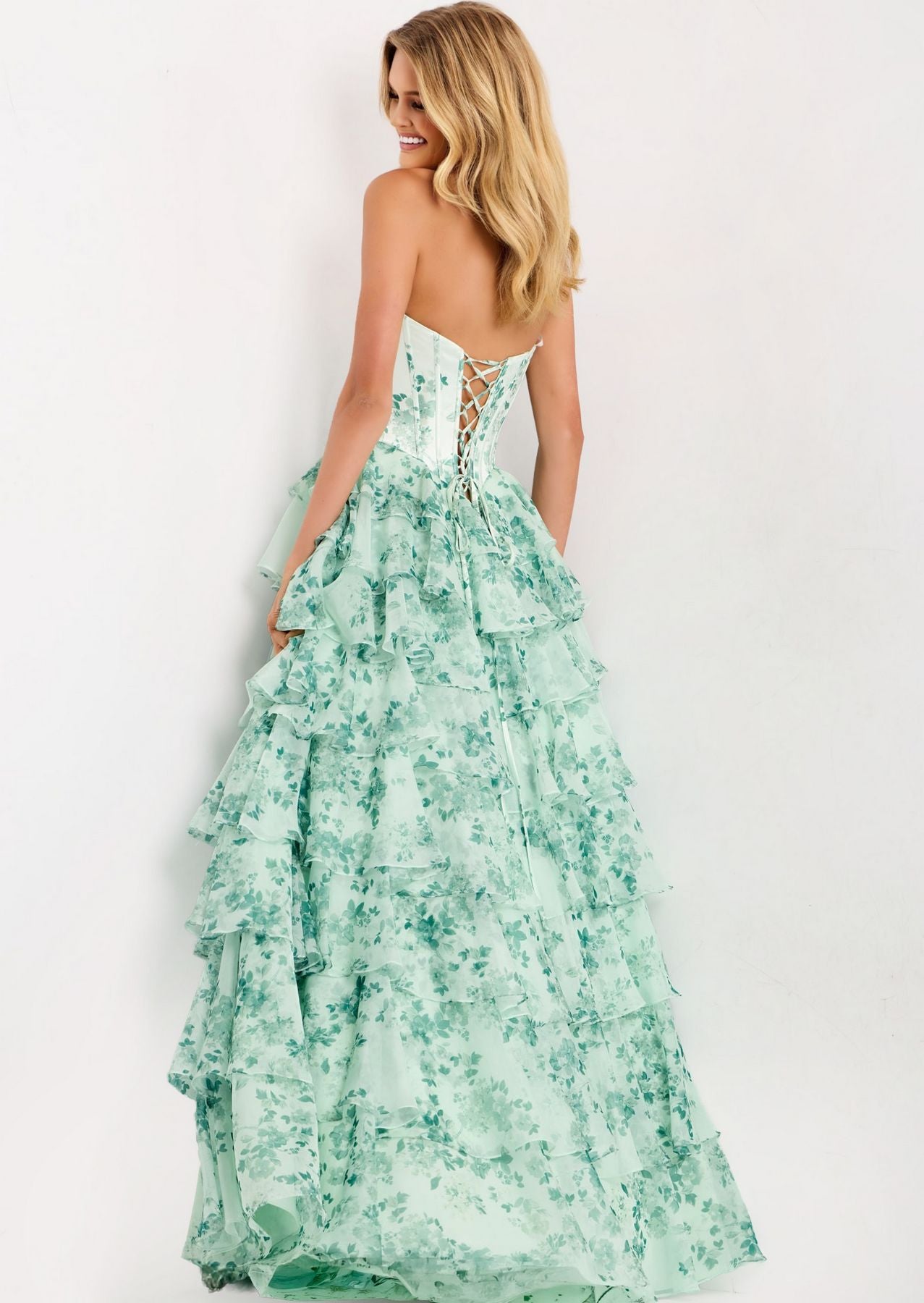 Prom Dresses Floral Print Long Formal A Line Corset Prom Dress Green/Print