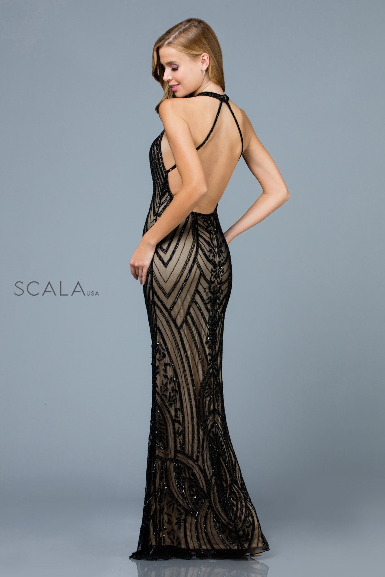Prom Dresses Prom Long Sequin Formal Beaded Dress Black/Nude