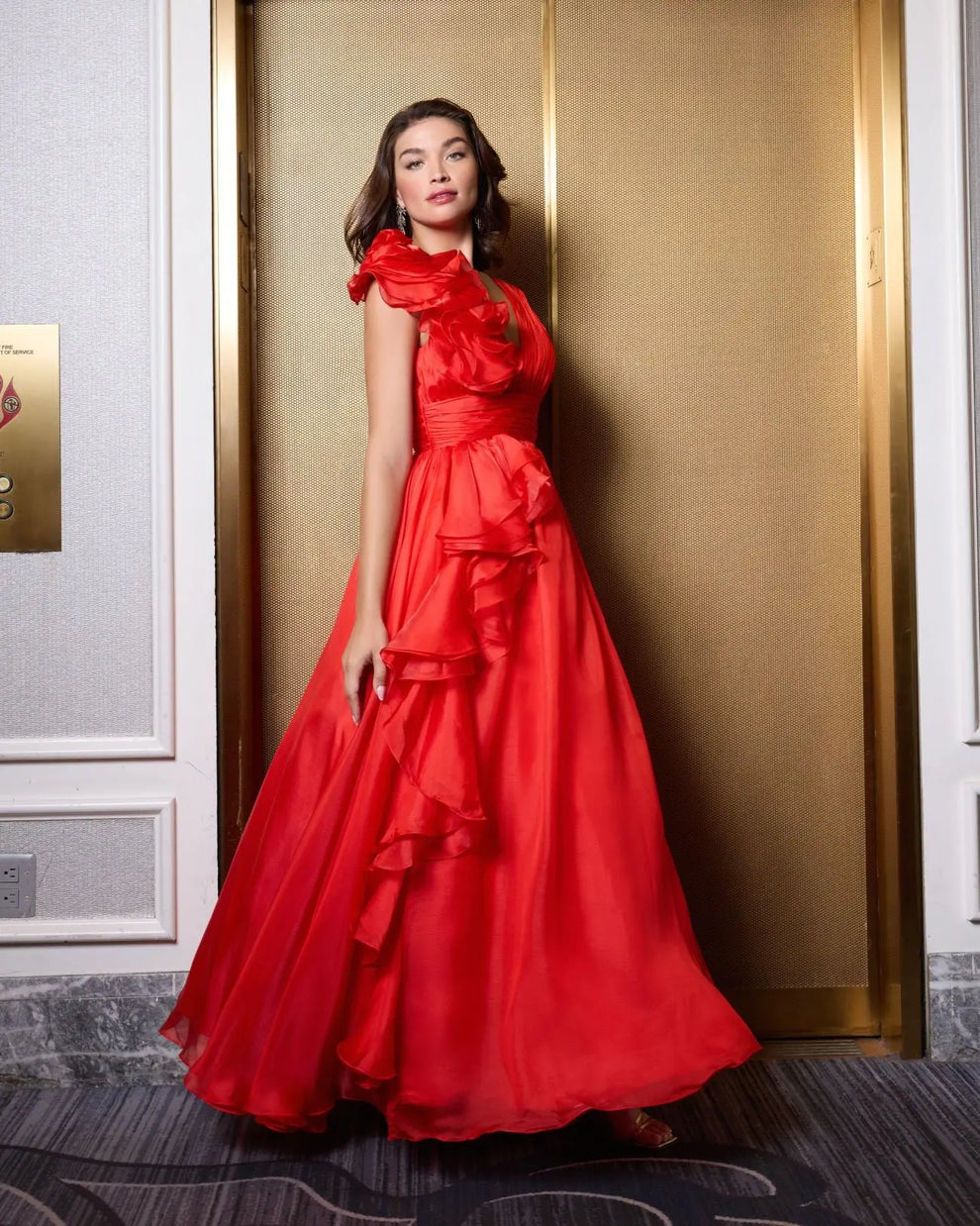 V-Neck Floor-Length Organza Formal A-Line Mac Duggal 9948856P