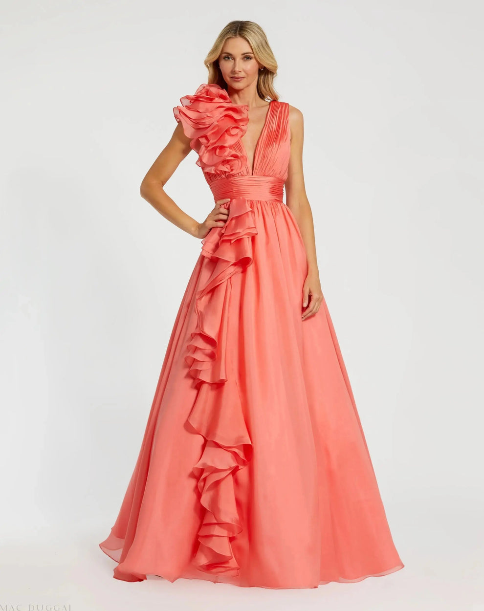 V-Neck Floor-Length Organza Formal A-Line Mac Duggal 9948856P