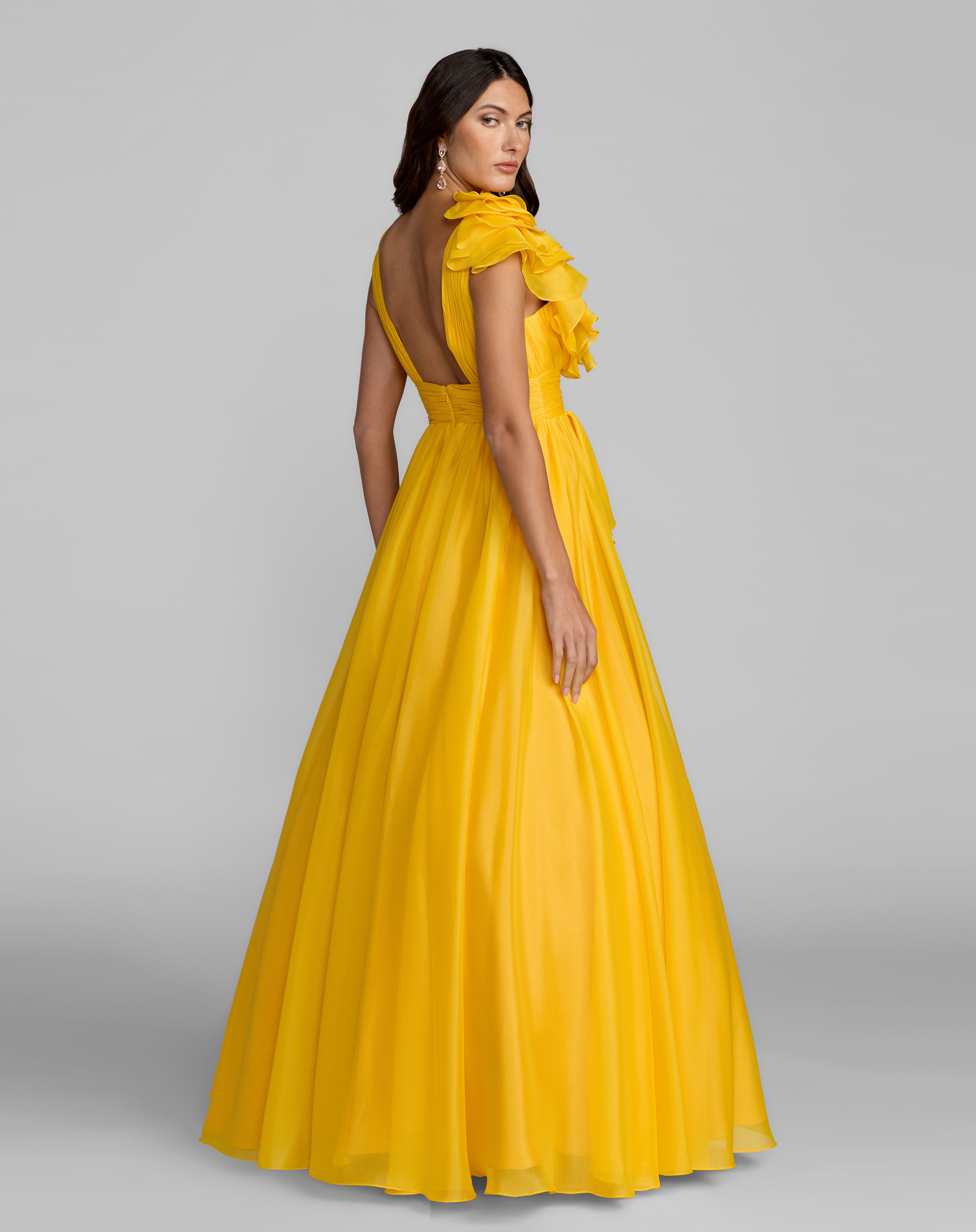 Formal Dresses Prom Long Ruffled Ball Gown Marigold