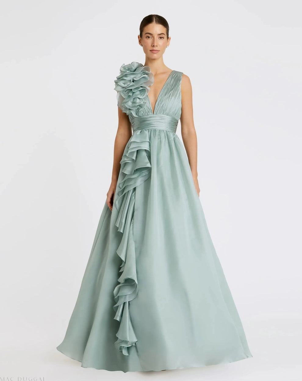 V-Neck Floor-Length Organza Formal A-Line Mac Duggal 9948856P