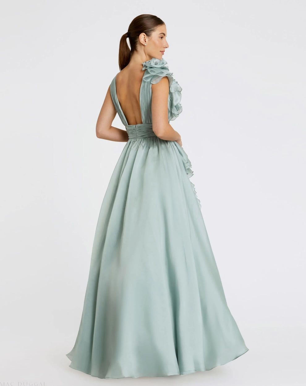 V-Neck Floor-Length Organza Formal A-Line Mac Duggal 9948856P